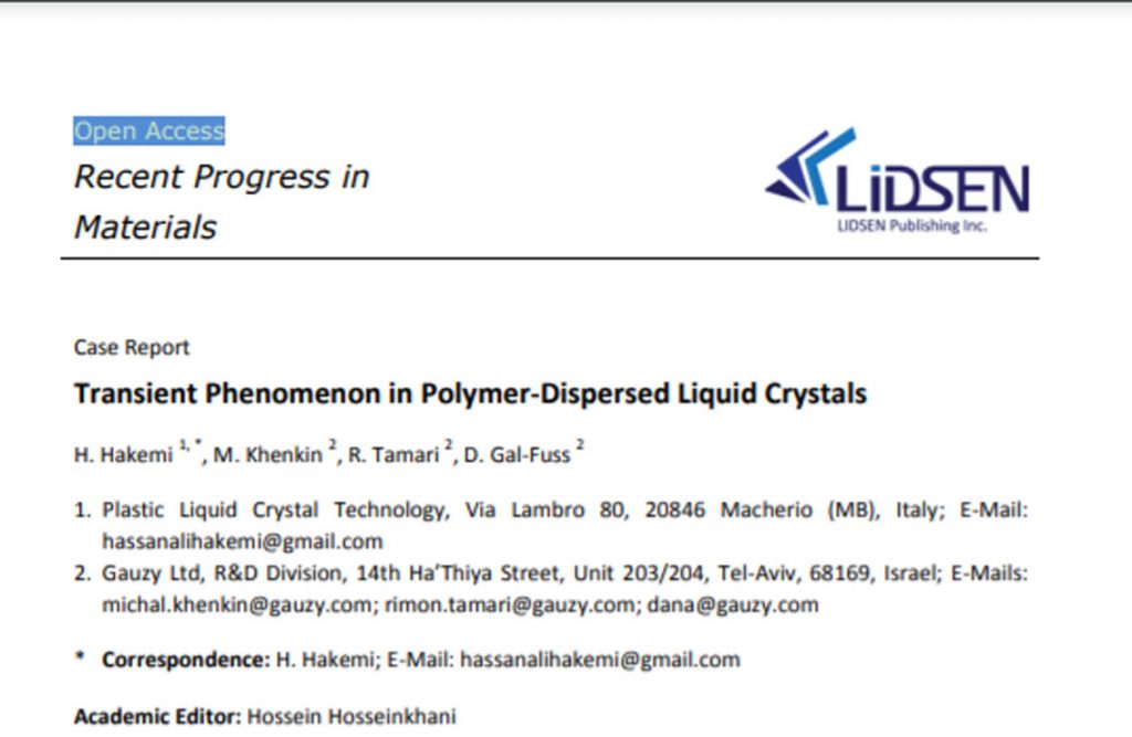 transient phenomenon in polymer dispersed liquid crystal